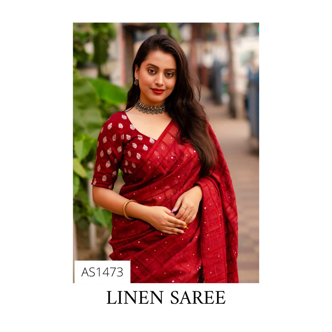 LINEN VELVET CHECKERED SAREE - AS1473