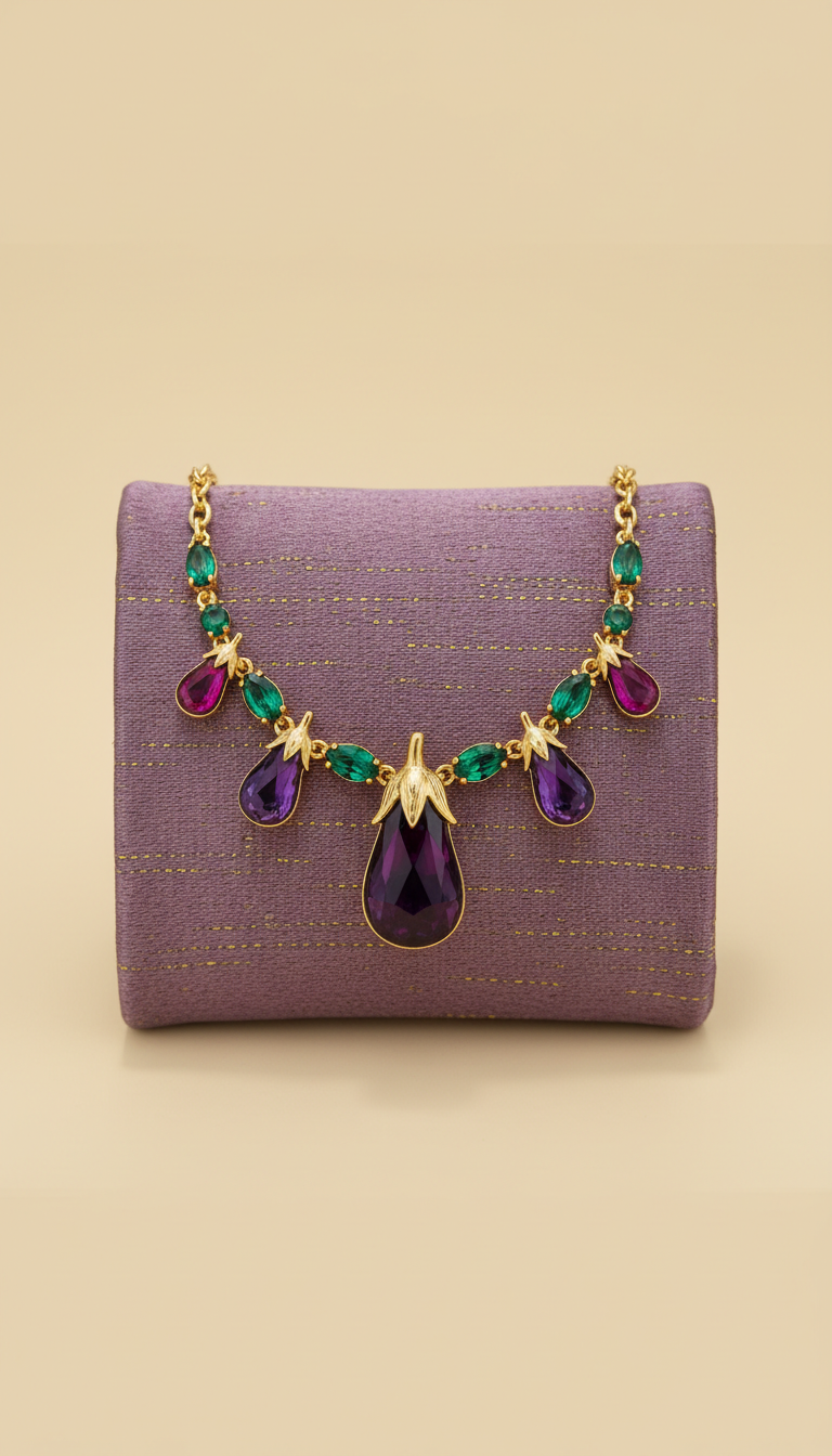 Aubergine Motif Necklace with Gemstones