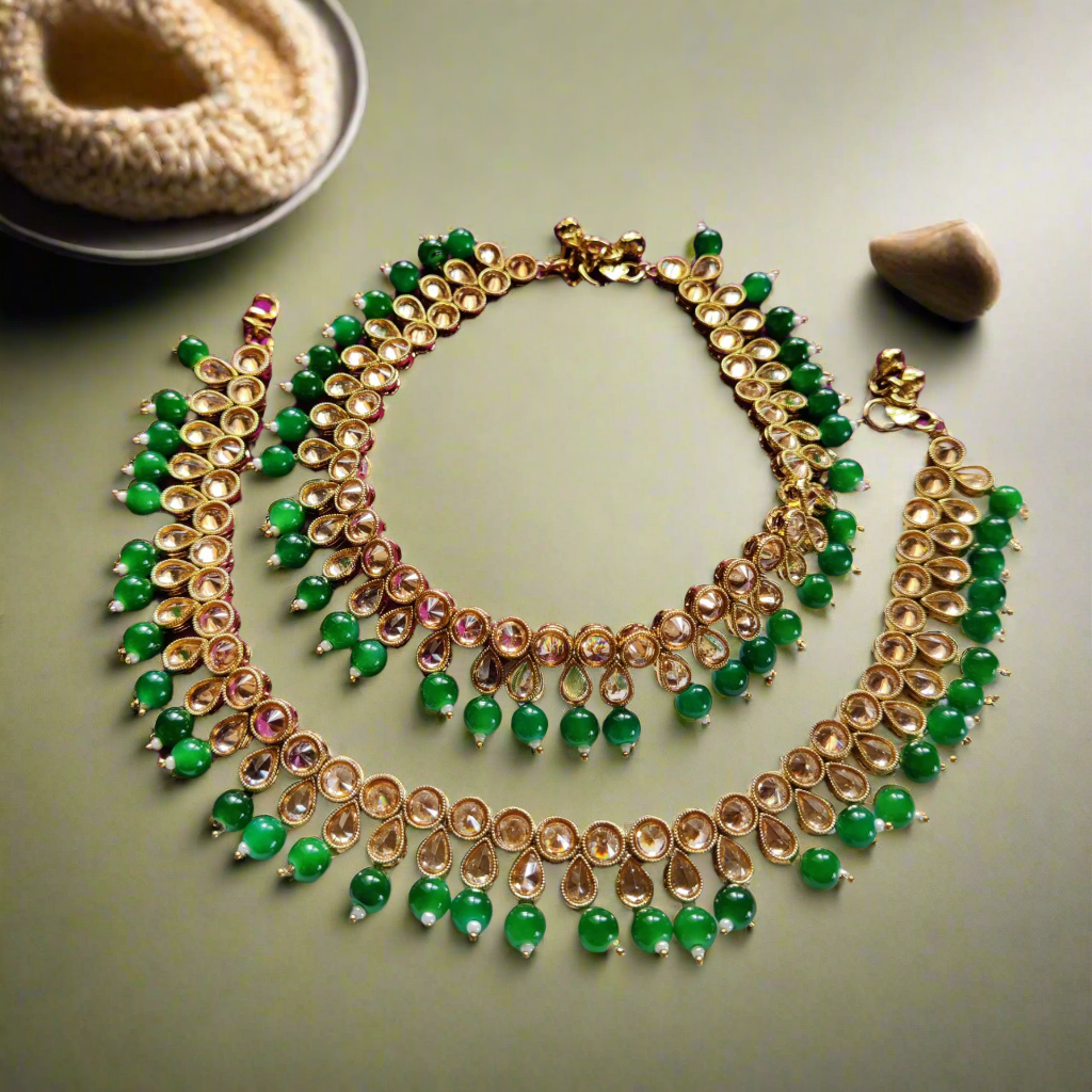 MEHNDI PLATED AD BEADED ANKLETS - AP55