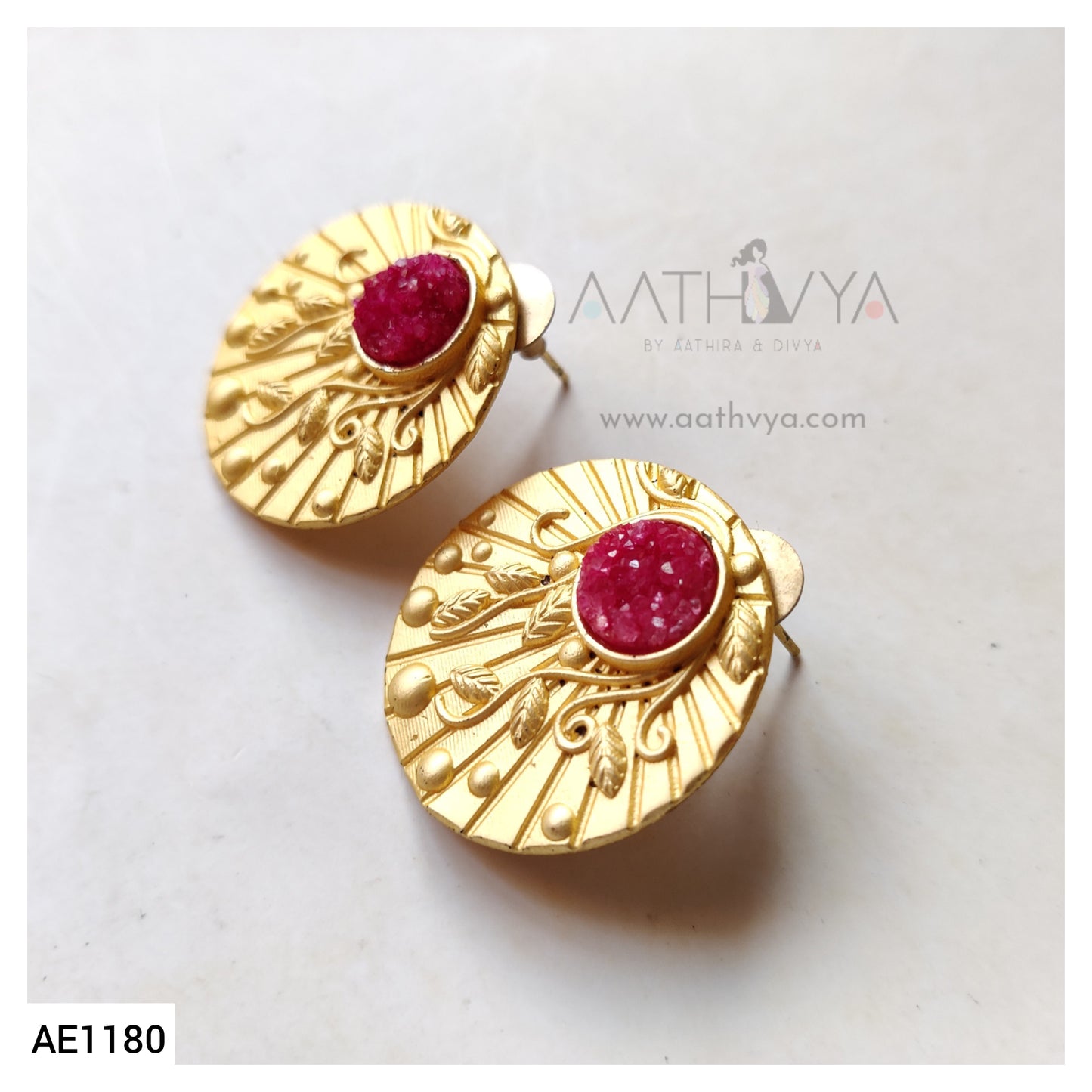MATTE ENGRAVED DRUZY STUDS - AE1180