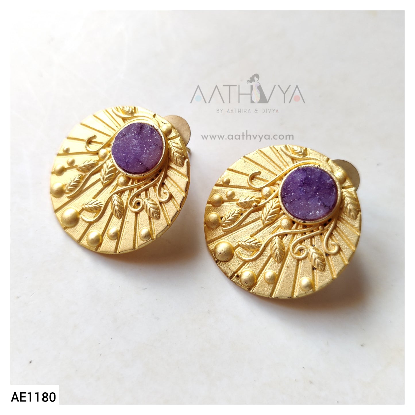 MATTE ENGRAVED DRUZY STUDS - AE1180