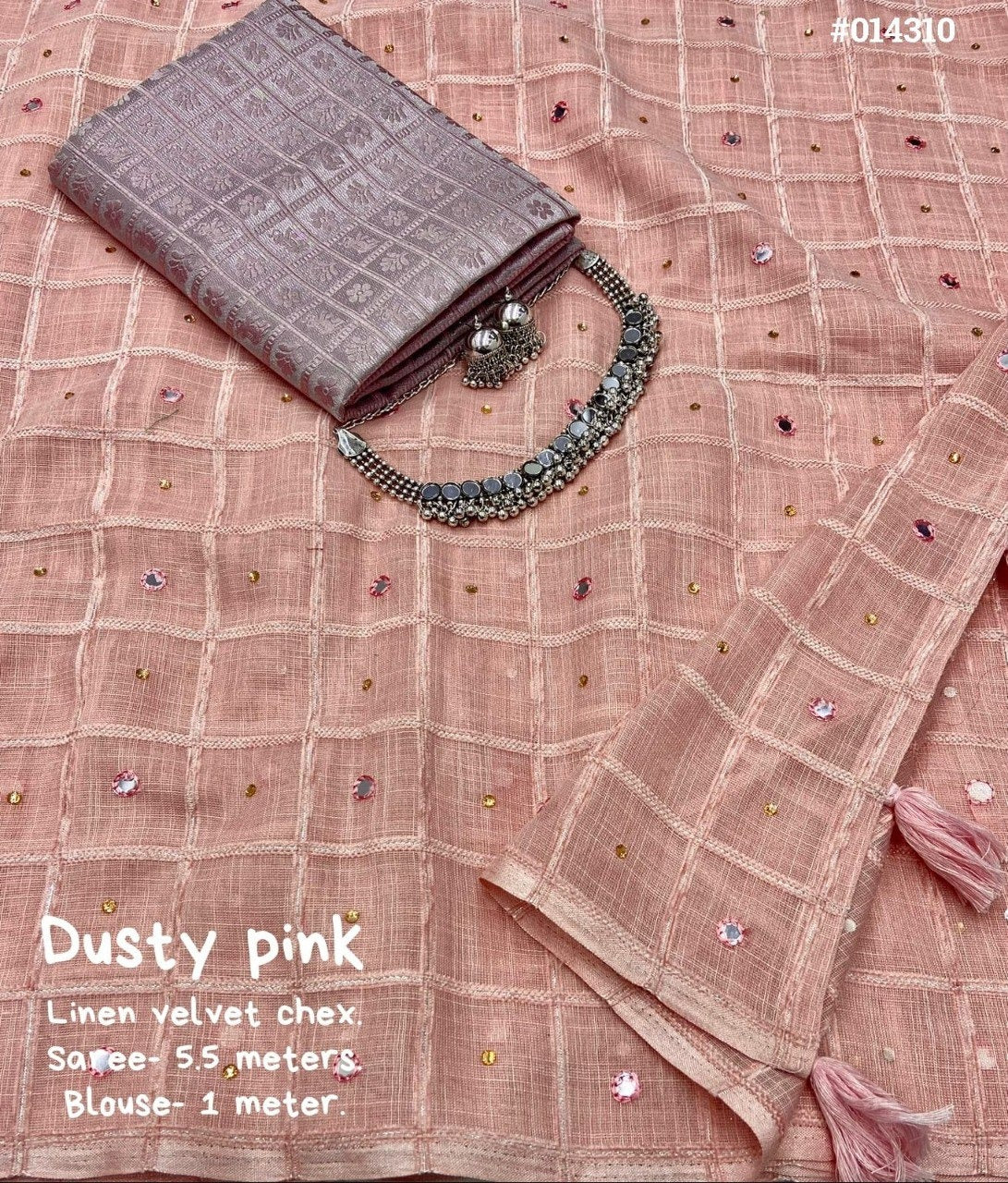 LINEN VELVET CHECKERED SAREE - AS1473