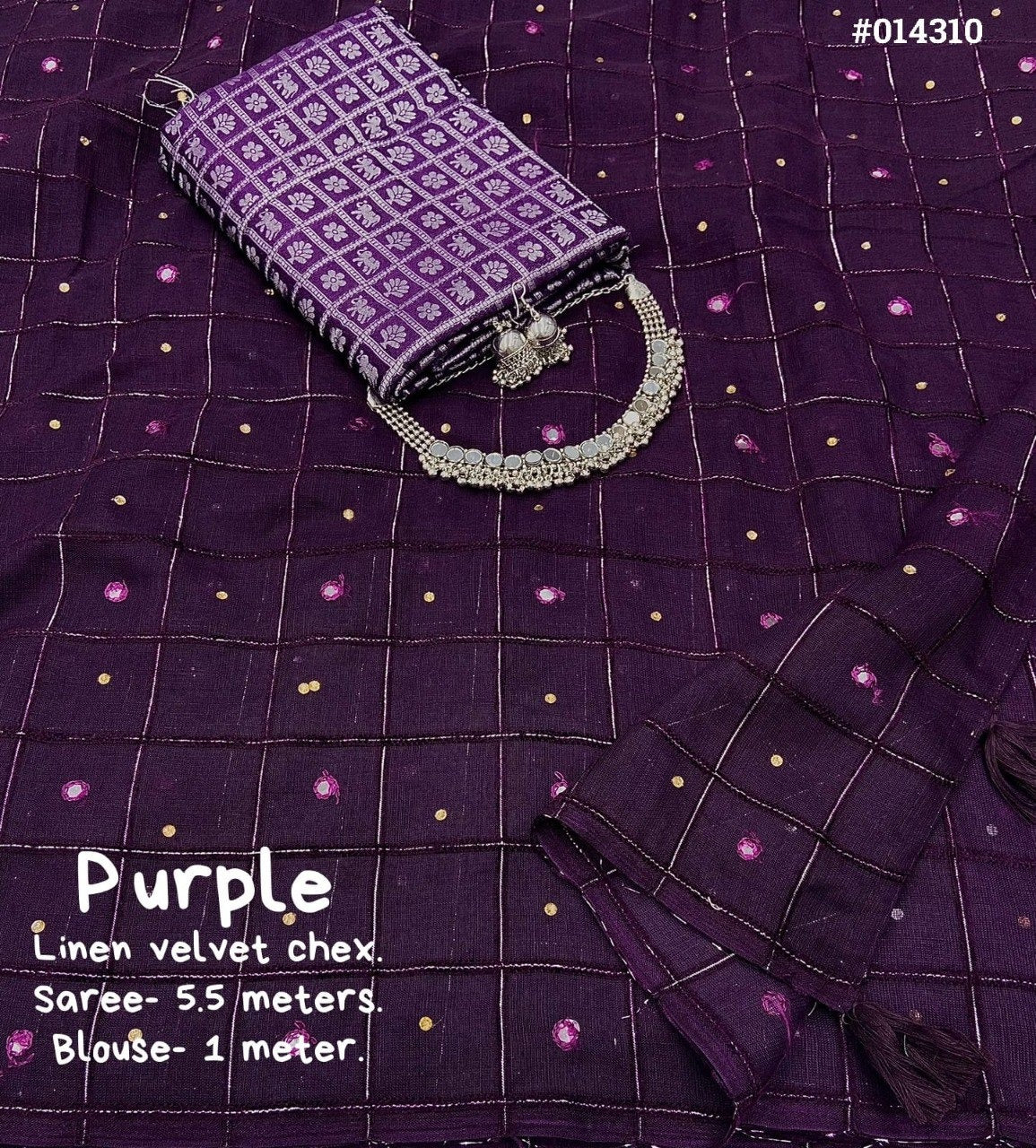 LINEN VELVET CHECKERED SAREE - AS1473