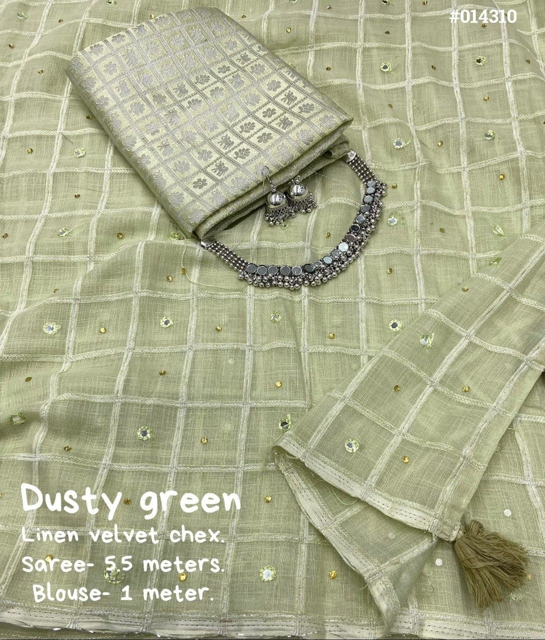 LINEN VELVET CHECKERED SAREE - AS1473