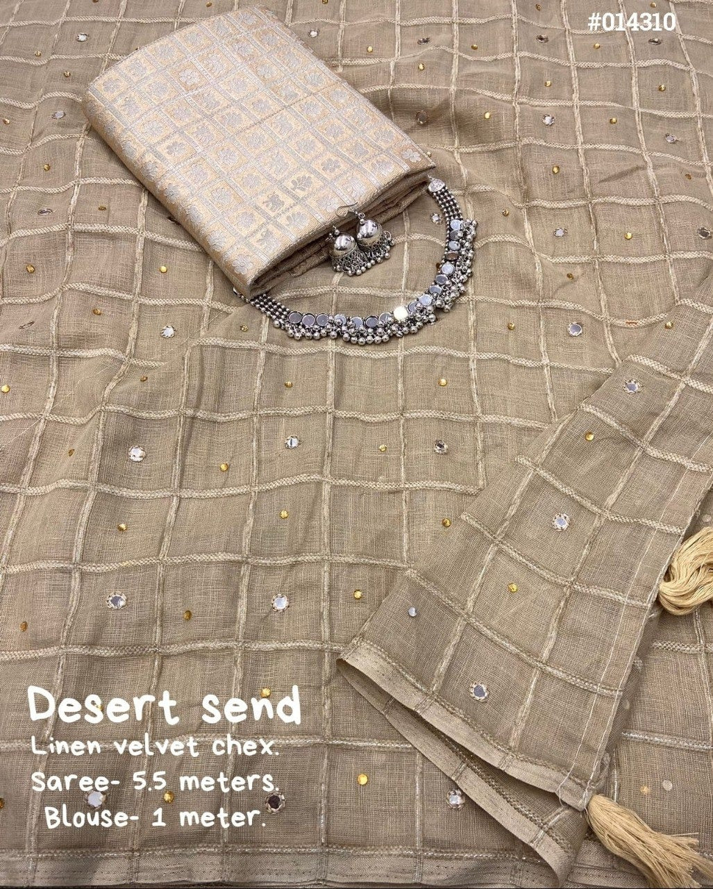 LINEN VELVET CHECKERED SAREE - AS1473