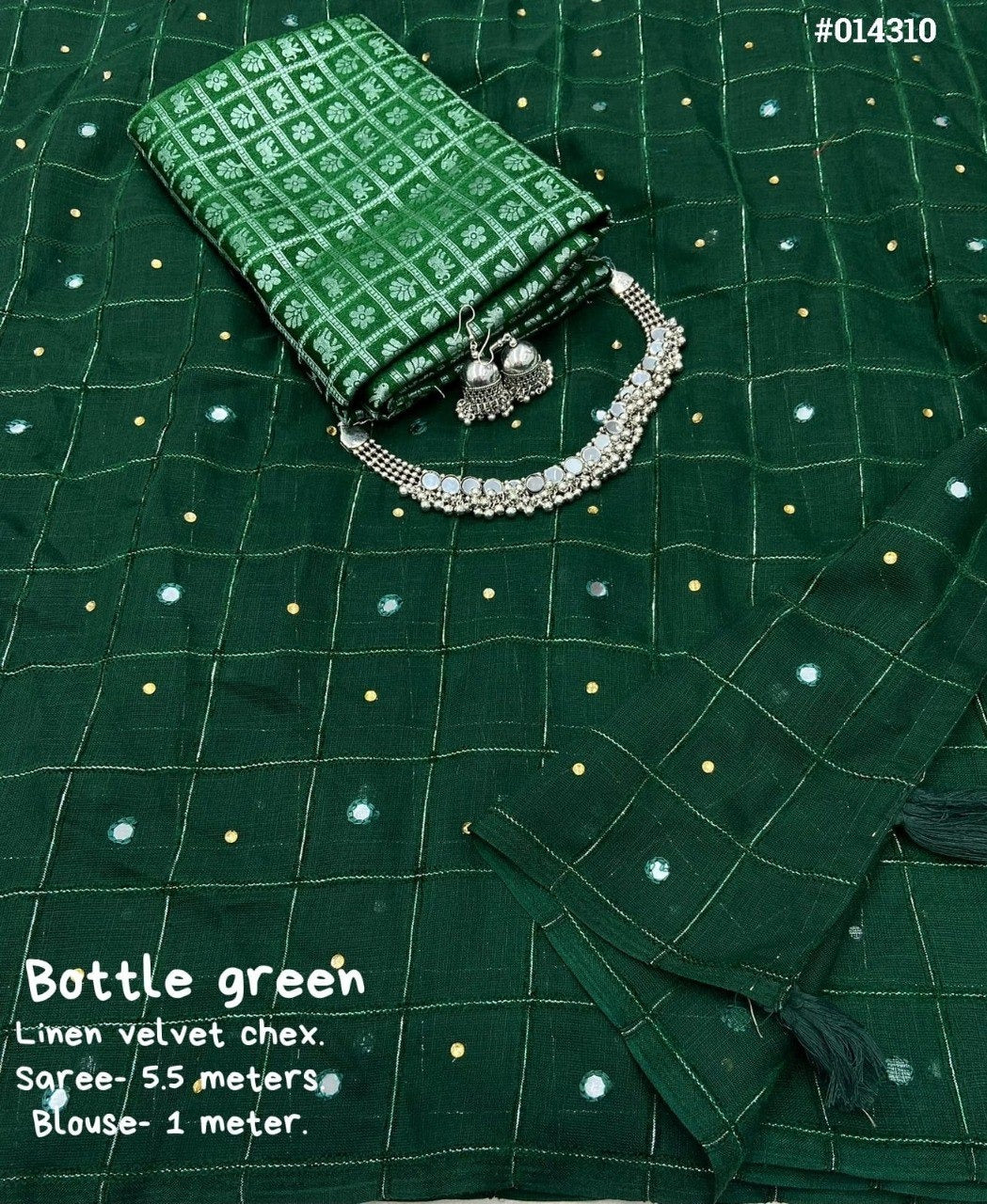 LINEN VELVET CHECKERED SAREE - AS1473