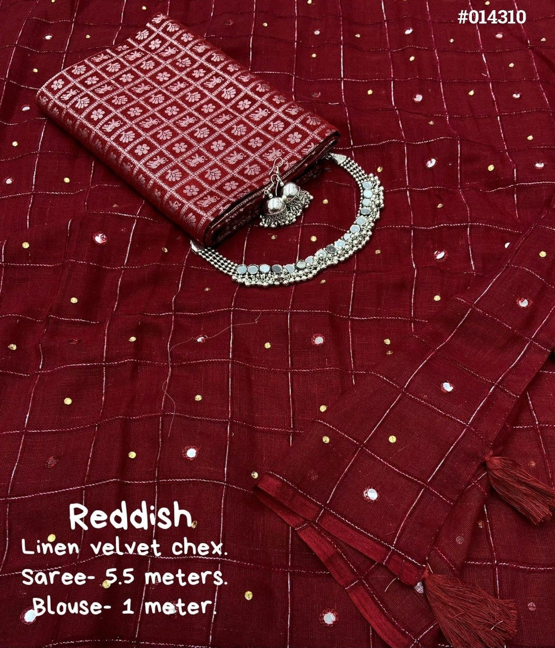 LINEN VELVET CHECKERED SAREE - AS1473