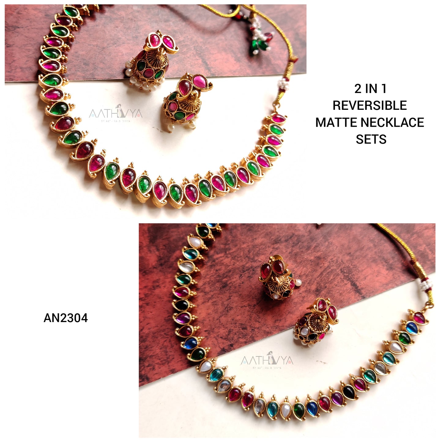 REVERSIBLE MATTE NECKLACE SET - AN2304