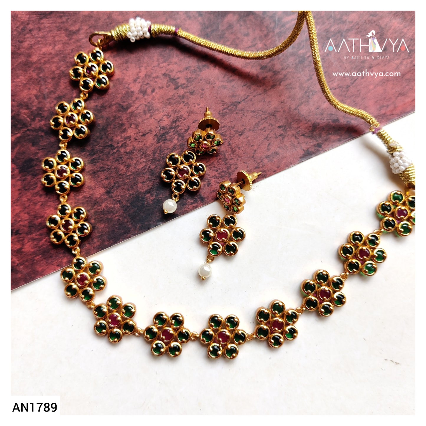 MATTE FINISH KEMP STONE NECKLACE SET - AN1789