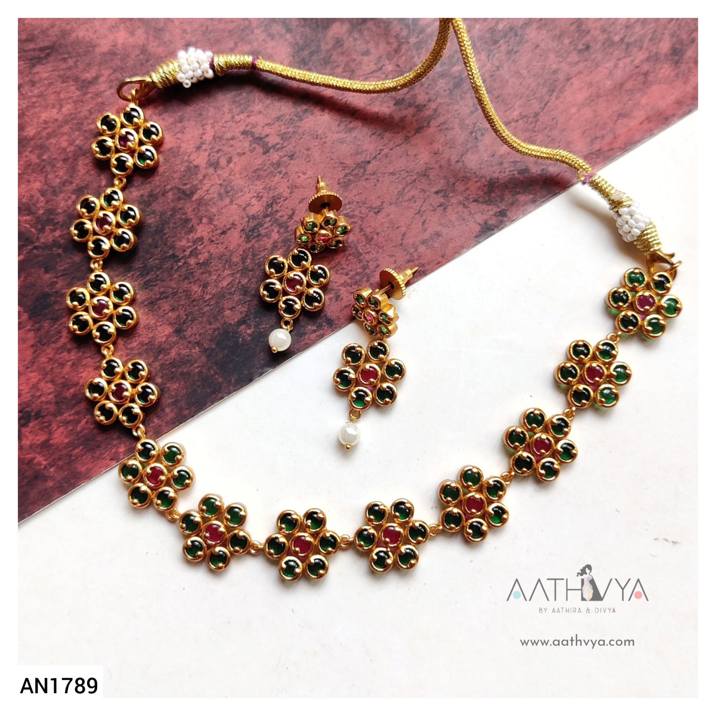 MATTE FINISH KEMP STONE NECKLACE SET - AN1789