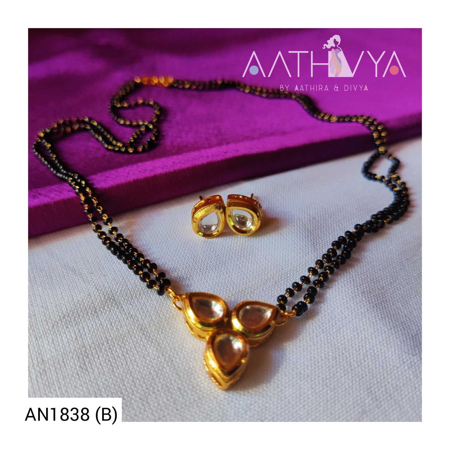 TRI KUNDAN PENDANT MANGALSUTRA SET -AN1838 (B)