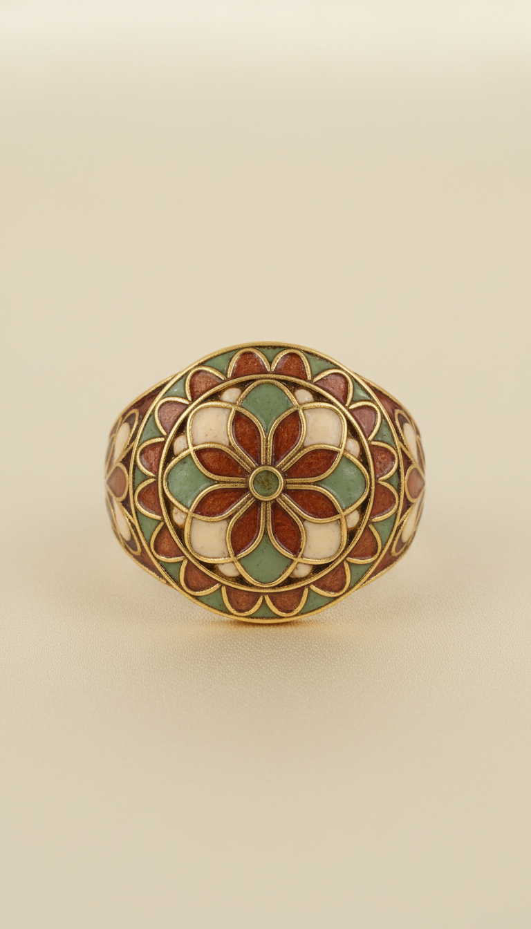 Sandalwood Brown Meenakari Statement Ring