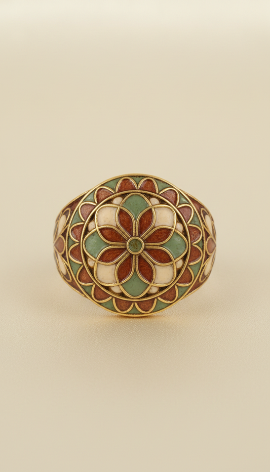 Sandalwood Brown Meenakari Statement Ring