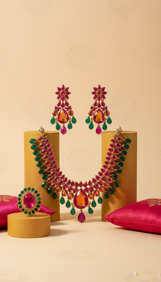 Rani Pink & Marigold Festive Jewellery Set