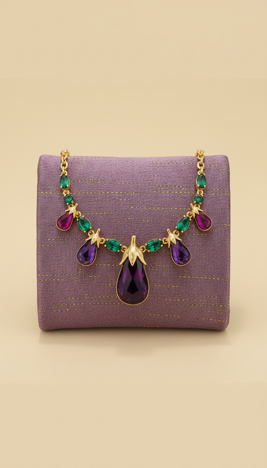 Aubergine Motif Necklace with Gemstones