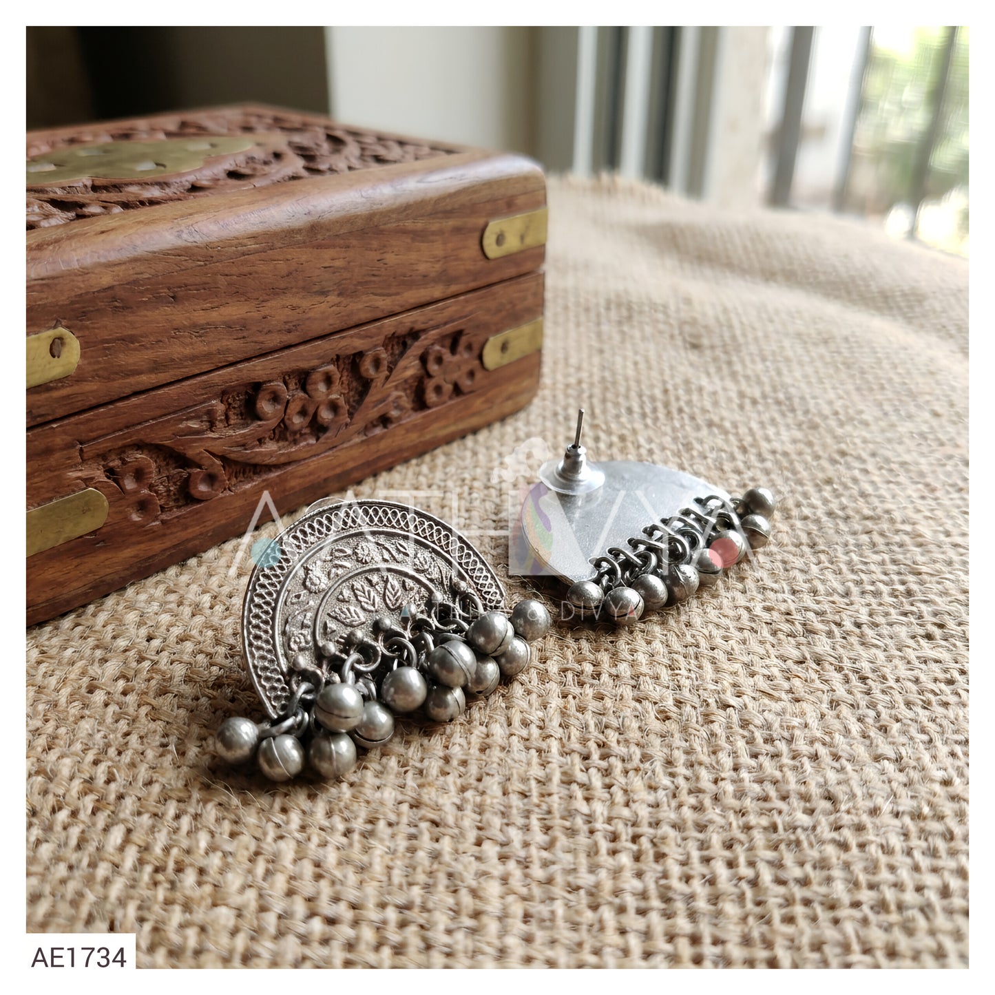 AE1734 - OXIDISED SILVER GHUNGROO EARRINGS