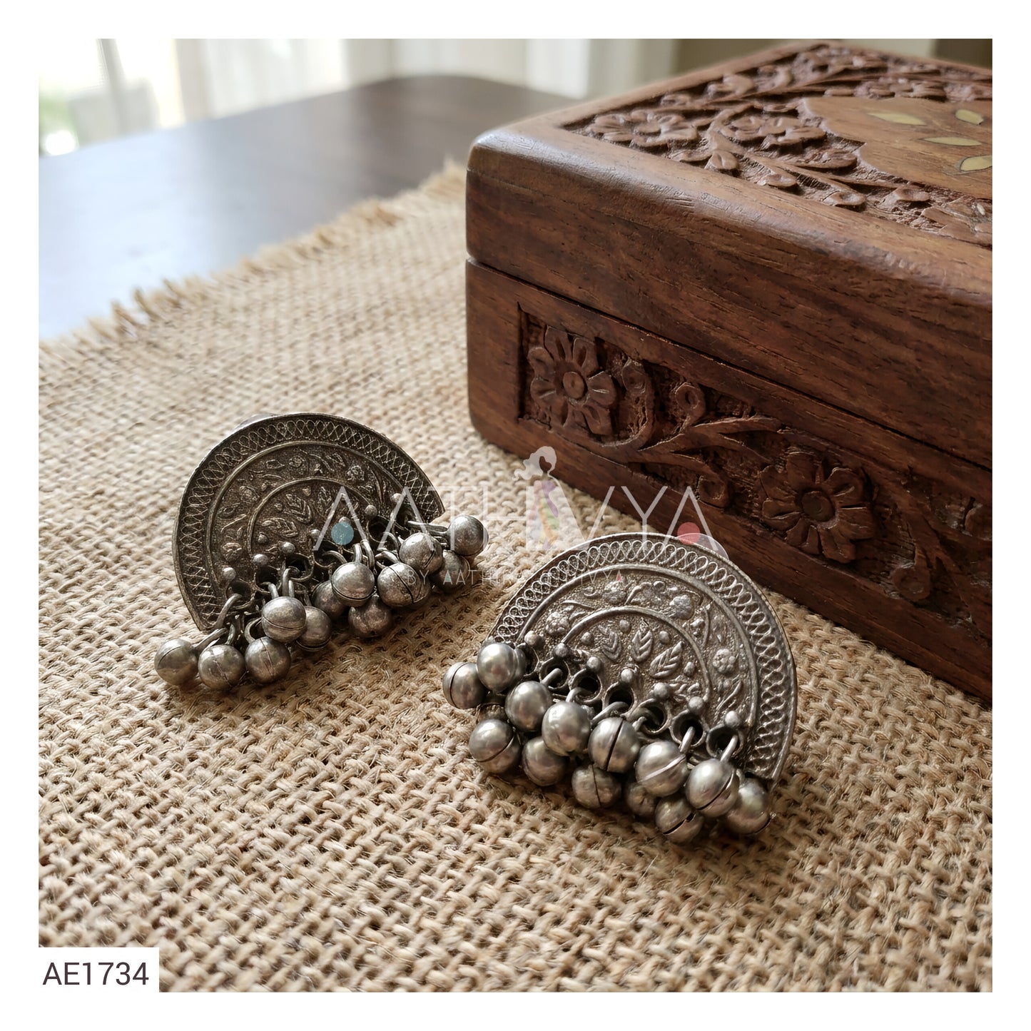 AE1734 - OXIDISED SILVER GHUNGROO EARRINGS