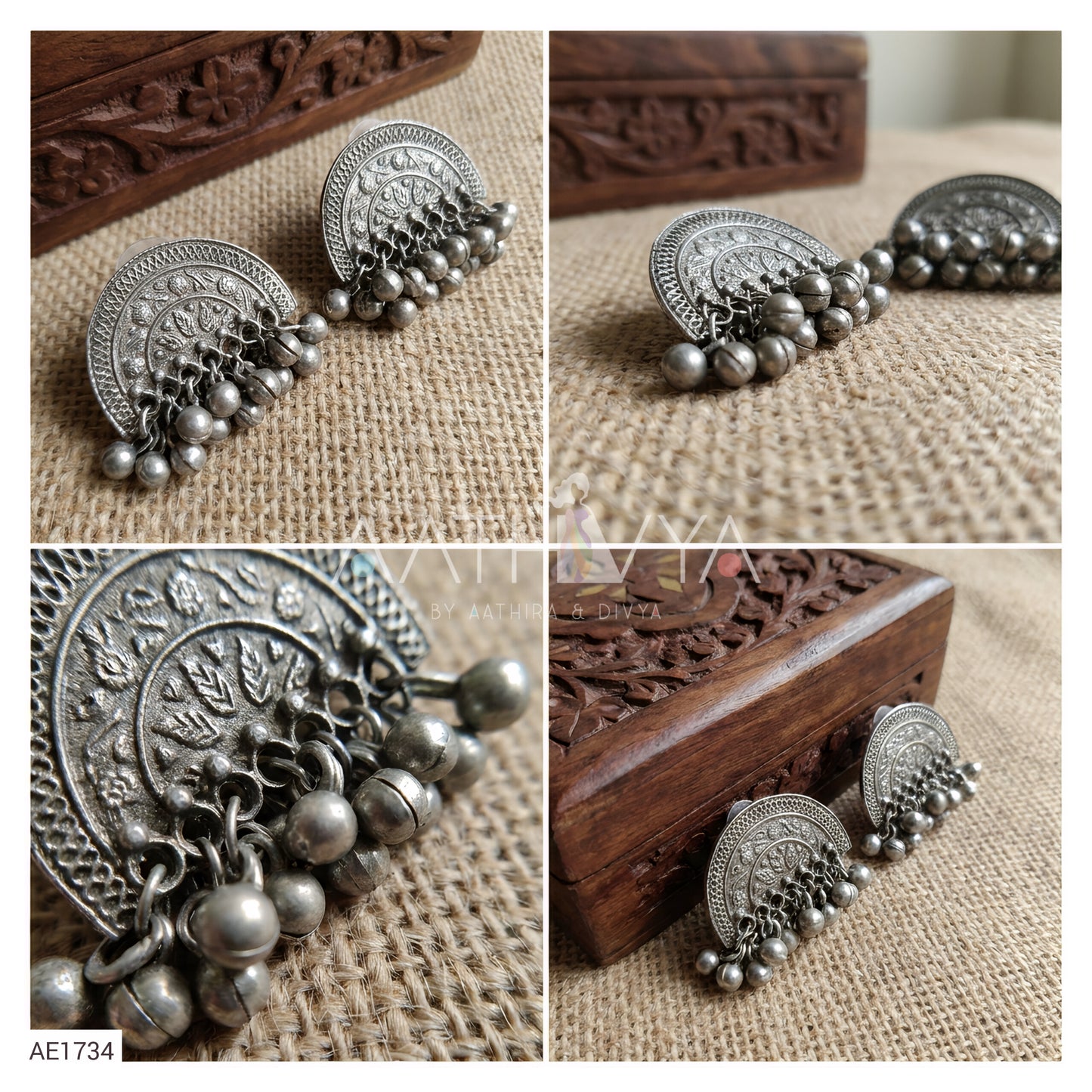 AE1734 - OXIDISED SILVER GHUNGROO EARRINGS