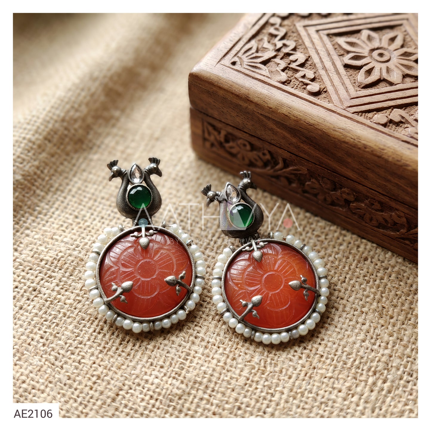 CARVED STONE PEACOCK EARRING - AE2106