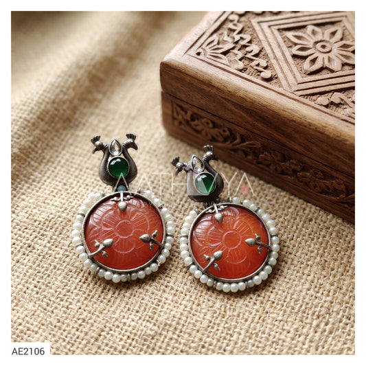CARVED STONE PEACOCK EARRING - AE2106