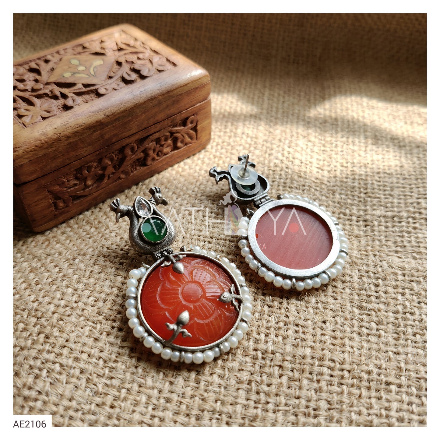CARVED STONE PEACOCK EARRING - AE2106