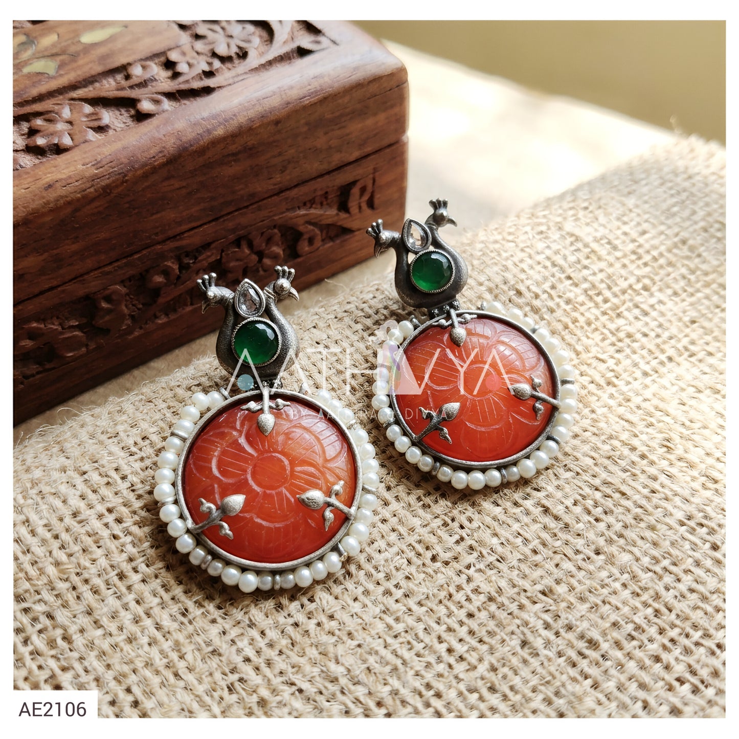 CARVED STONE PEACOCK EARRING - AE2106