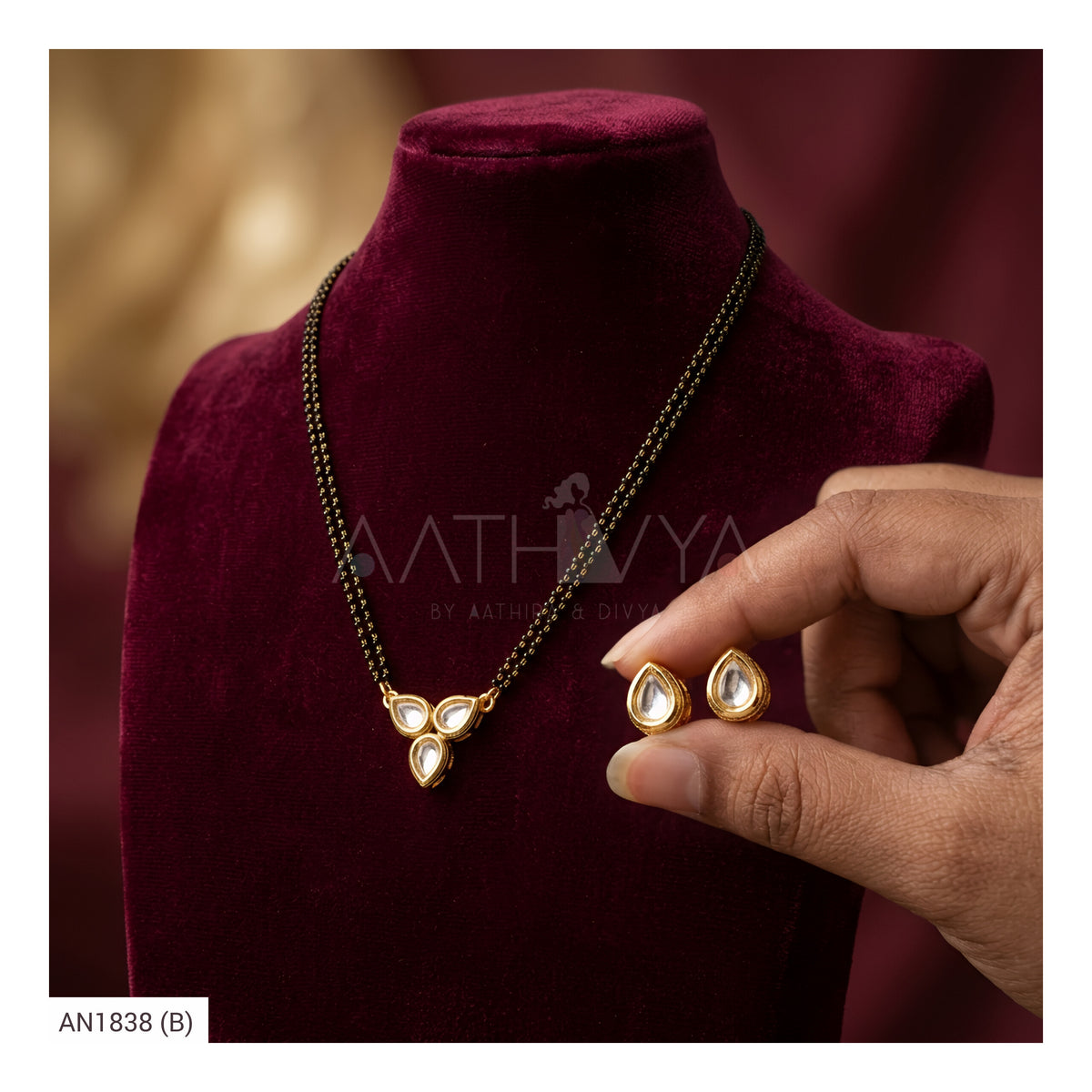 TRI KUNDAN PENDANT MANGALSUTRA SET -AN1838 (B)