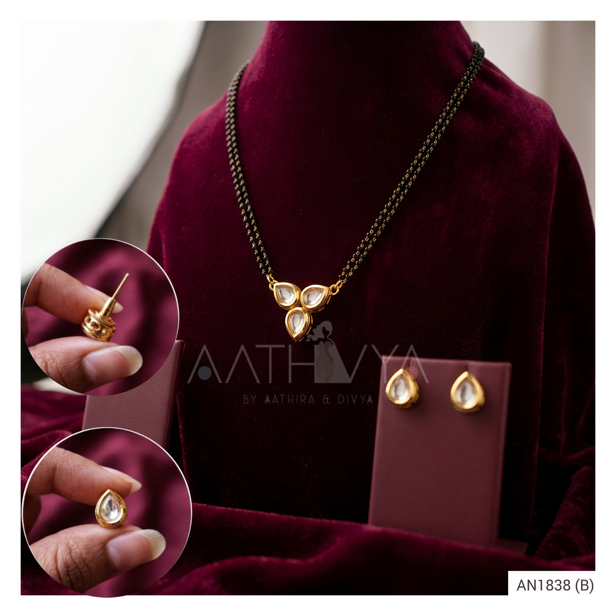 TRI KUNDAN PENDANT MANGALSUTRA SET -AN1838 (B)
