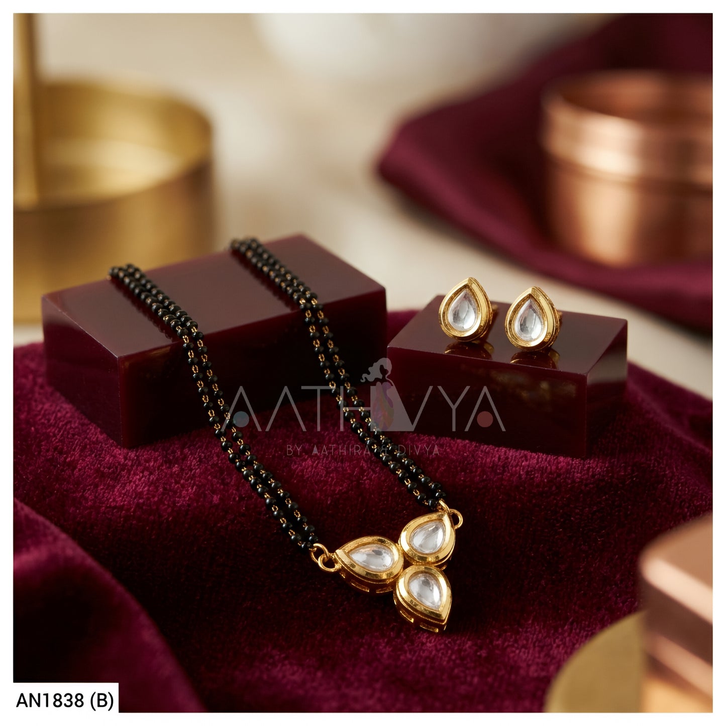 TRI KUNDAN PENDANT MANGALSUTRA SET -AN1838 (B)