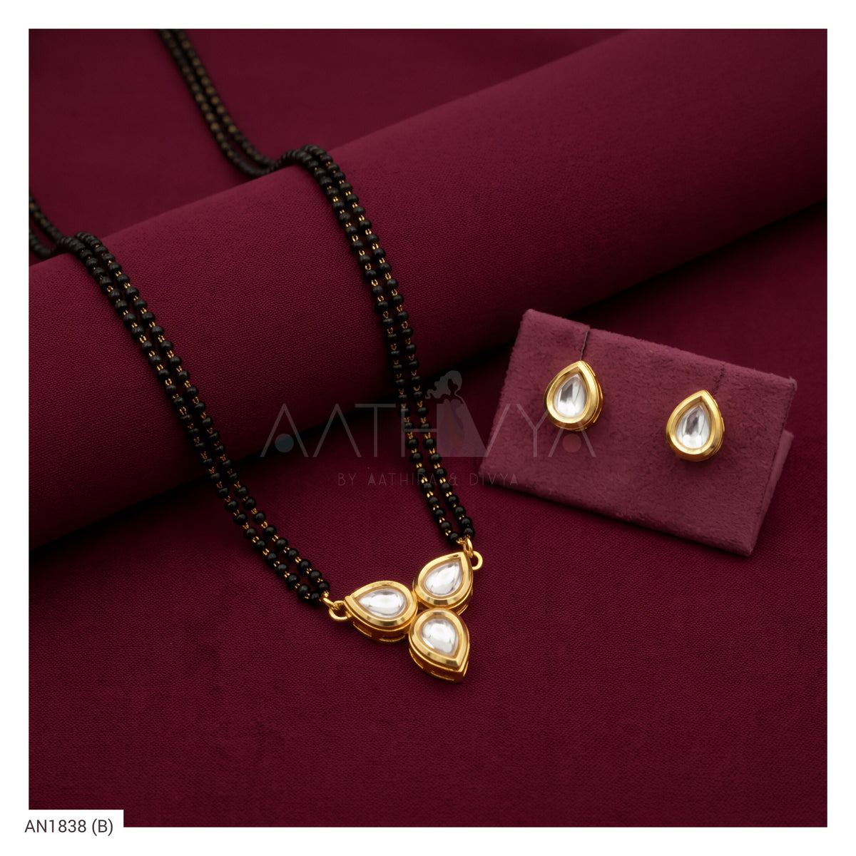 TRI KUNDAN PENDANT MANGALSUTRA SET -AN1838 (B)