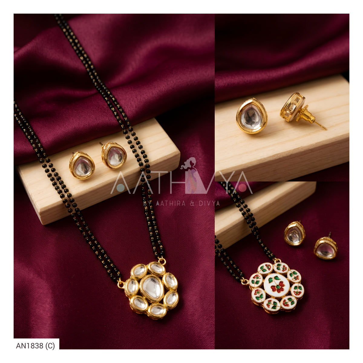 FLOWER KUNDAN PENDANT MANGALSUTRA SET - AN1838 (C)