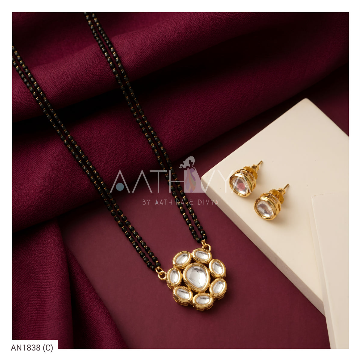 FLOWER KUNDAN PENDANT MANGALSUTRA SET - AN1838 (C)