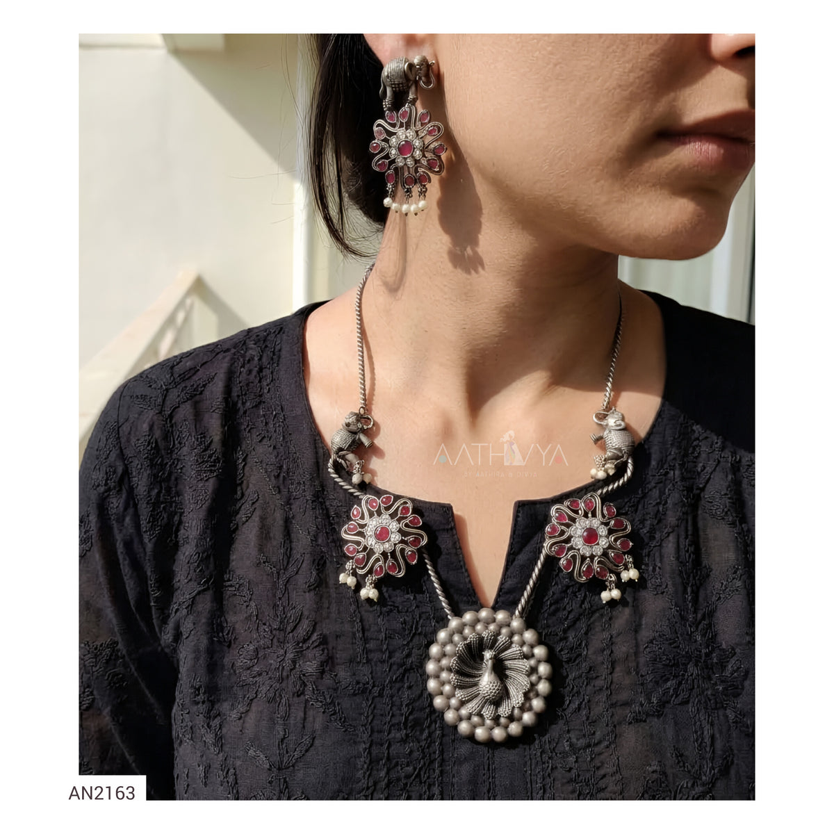 ELEPHANT & PEACOCK NECKPIECE - AN2163