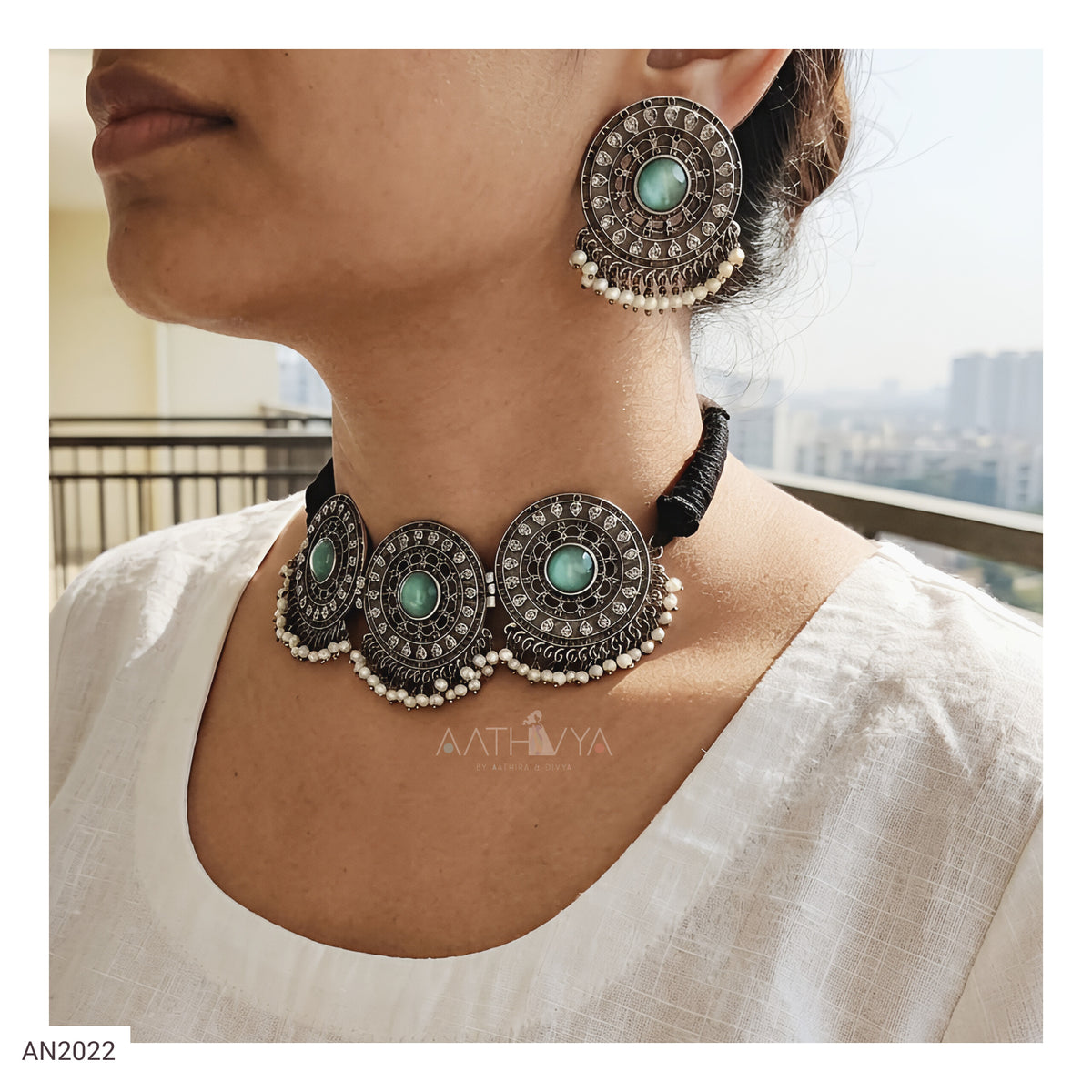 SILVER LOOK ALIKE CHOKER SET - AN2022