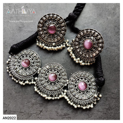 SILVER LOOK ALIKE CHOKER SET - AN2022