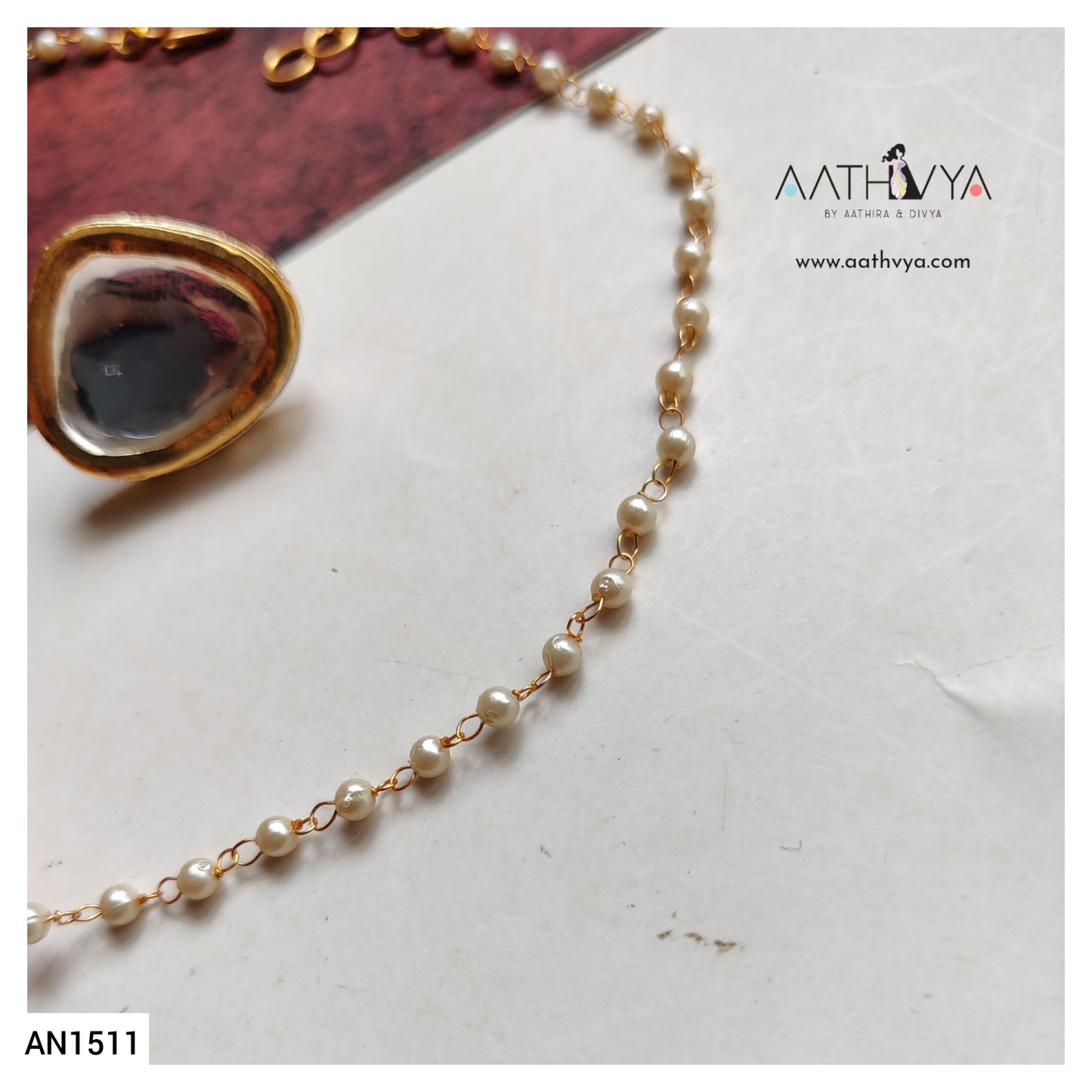 SINGLE LINE KUNDAN CENTRIC PEARL CHOKER - AN1511