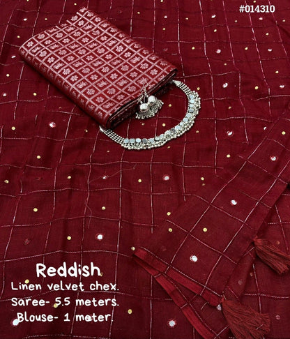 LINEN VELVET CHECKERED SAREE - AS1473