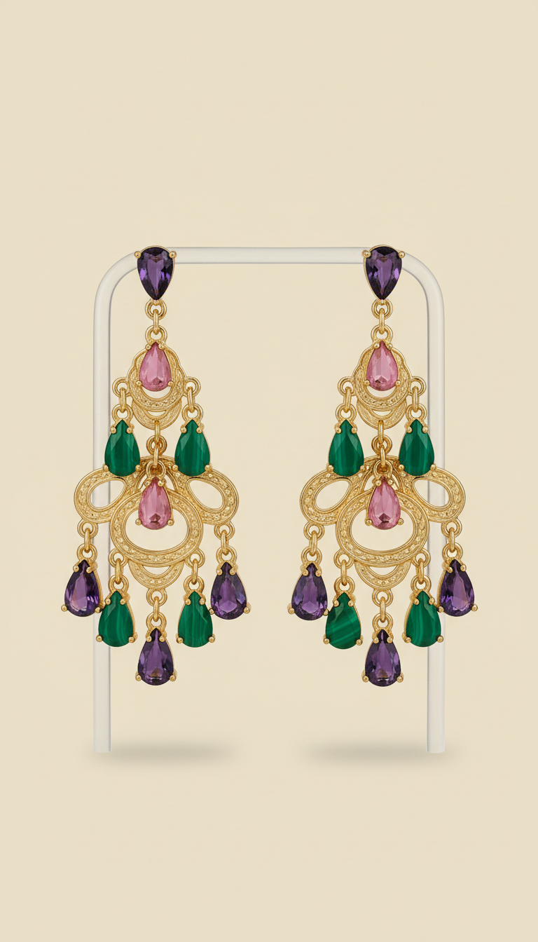 Chandelier Earrings with Semi-Precious Stones