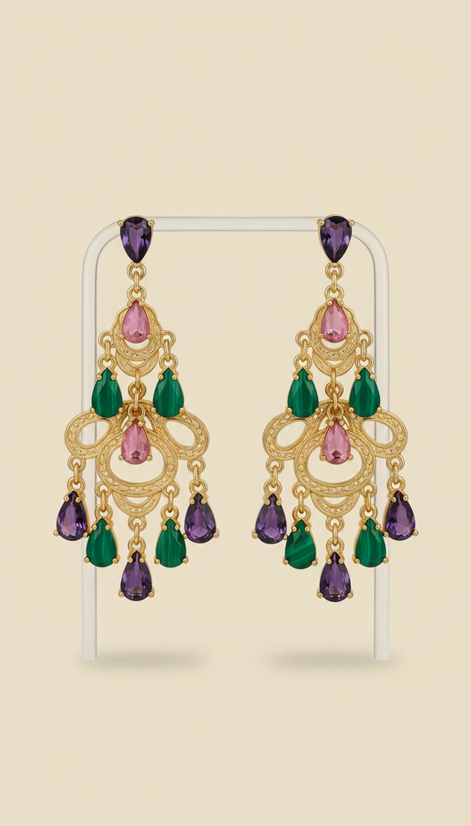 Chandelier Earrings with Semi-Precious Stones