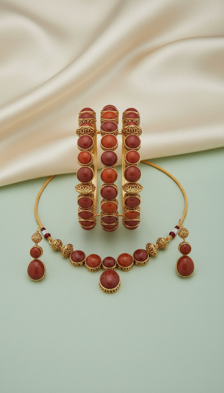 Terracotta Rouge Gemstone Bangle Set