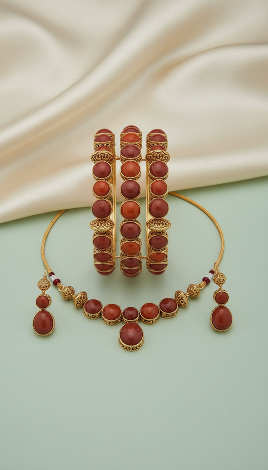 Terracotta Rouge Gemstone Bangle Set