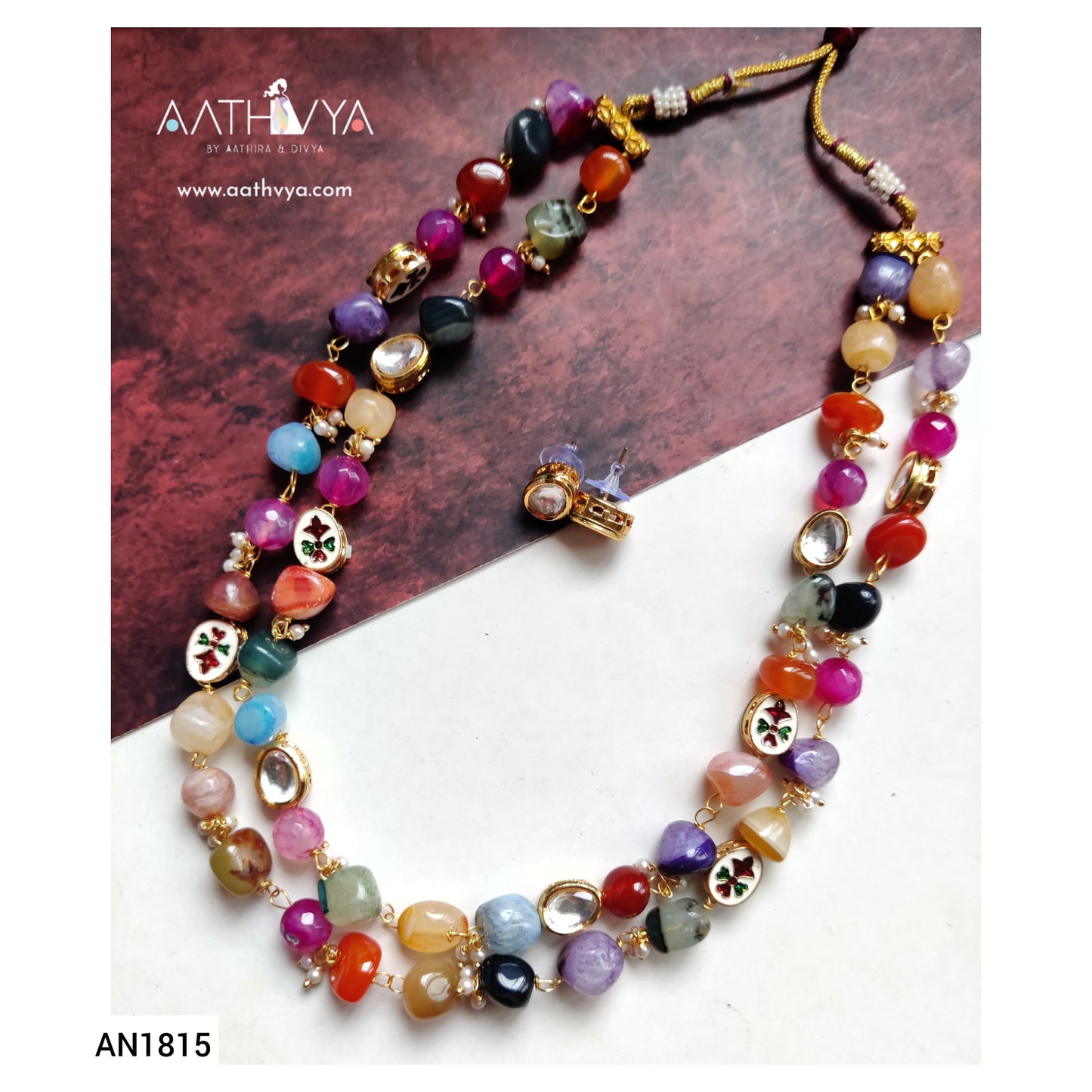 MULTICOLOURED ONYX  & KUNDAN SET - AN1815