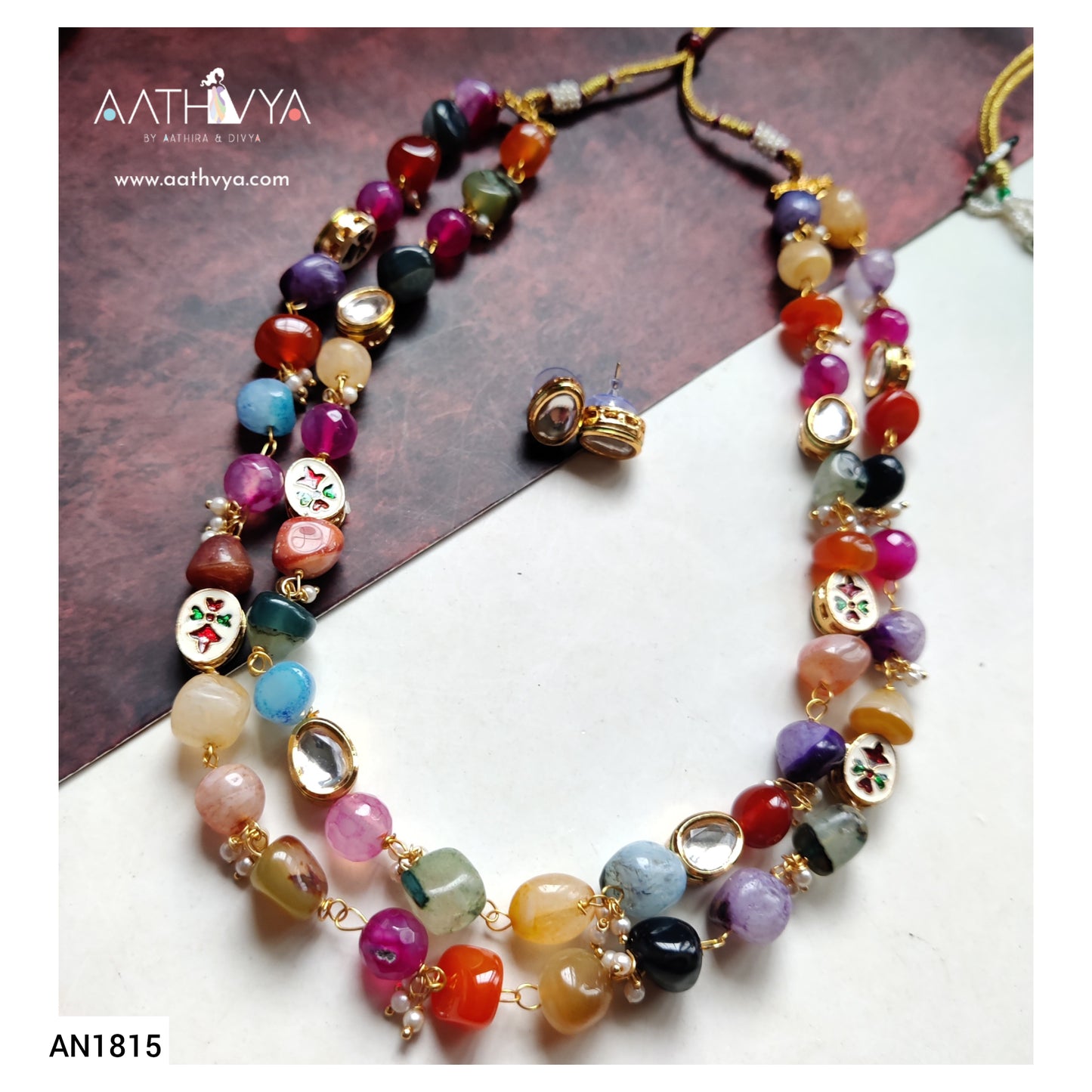 MULTICOLOURED ONYX  & KUNDAN SET - AN1815