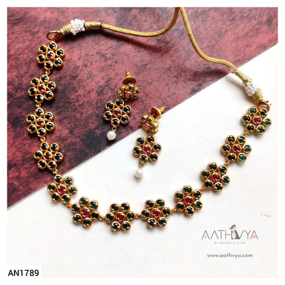 MATTE FINISH KEMP STONE NECKLACE SET - AN1789