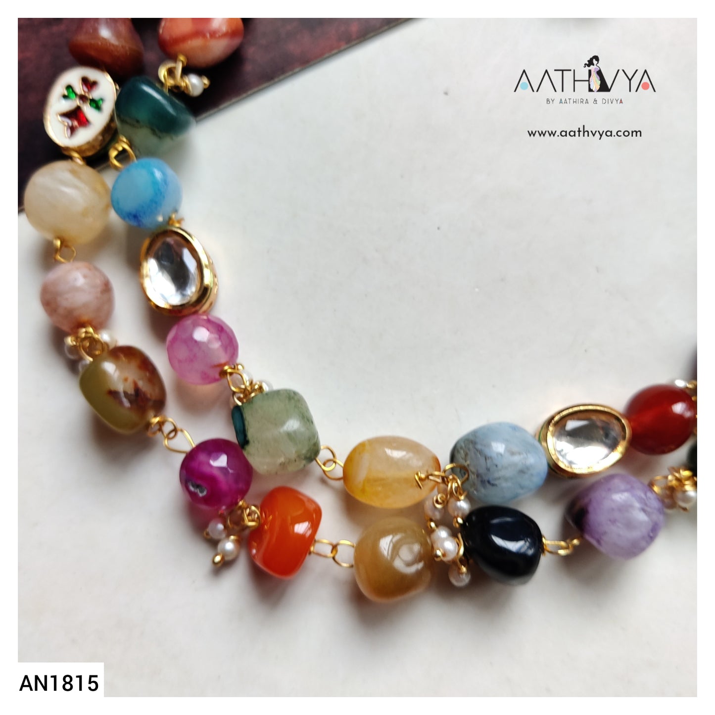 MULTICOLOURED ONYX  & KUNDAN SET - AN1815