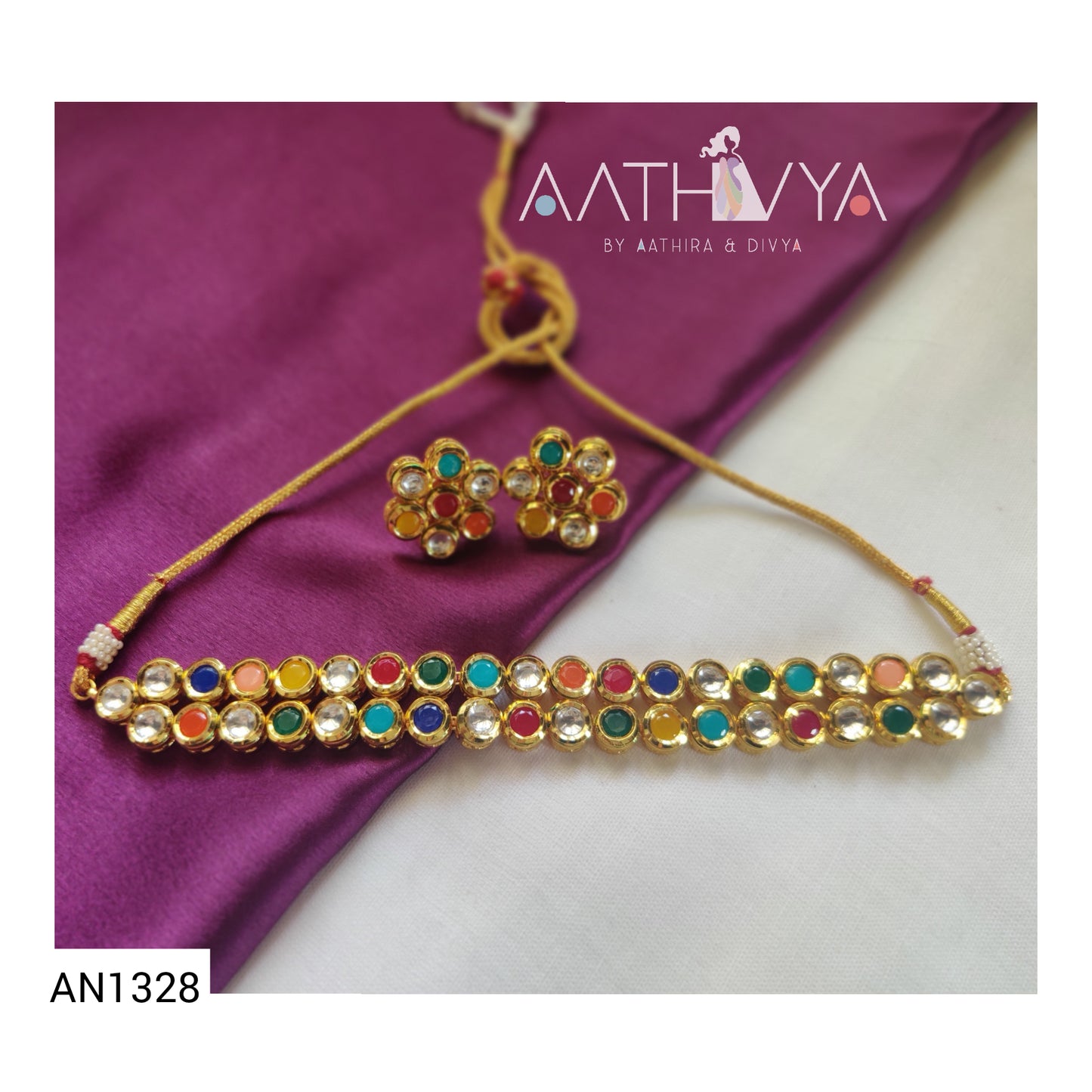 MULTICOLOURED KUNDAN CHOKER SET - AN1328