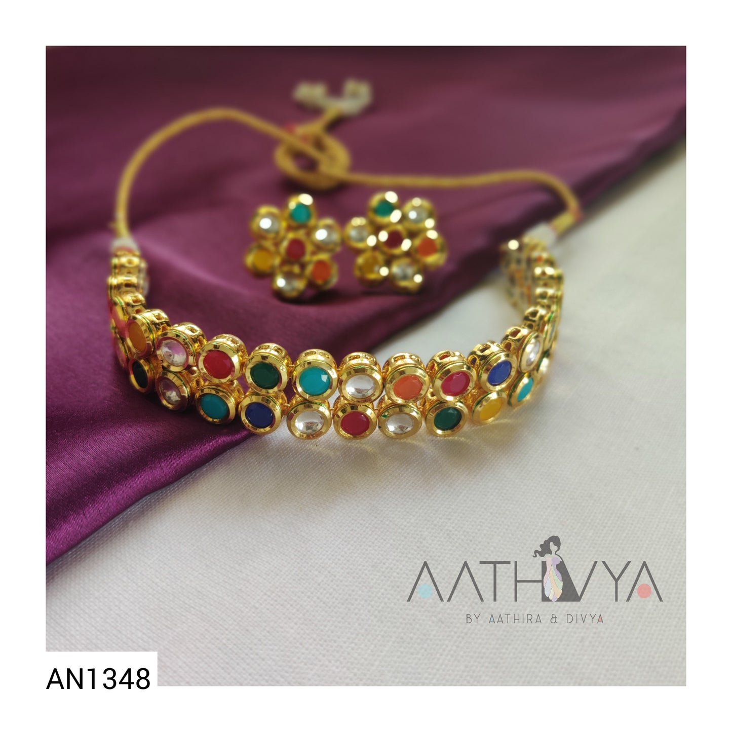 MULTICOLOURED KUNDAN CHOKER SET - AN1328