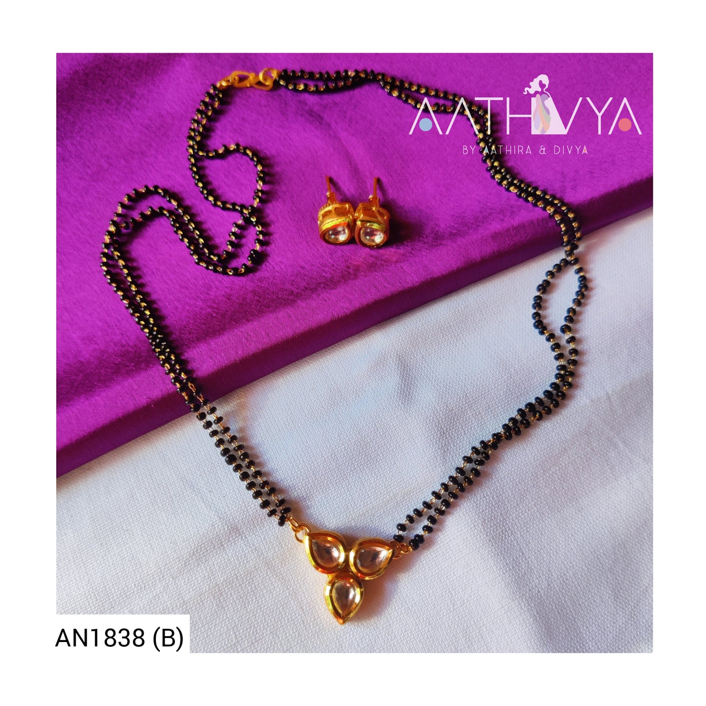 TRI KUNDAN PENDANT MANGALSUTRA SET -AN1838 (B)