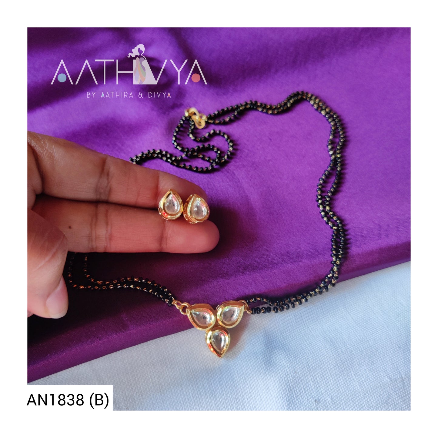 TRI KUNDAN PENDANT MANGALSUTRA SET -AN1838 (B)