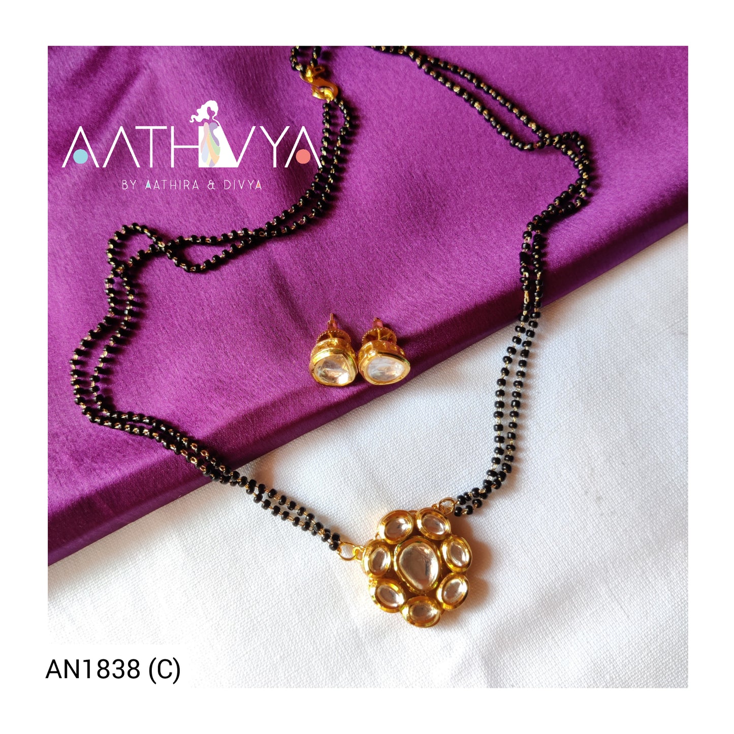 FLOWER KUNDAN PENDANT MANGALSUTRA SET - AN1838 (C)